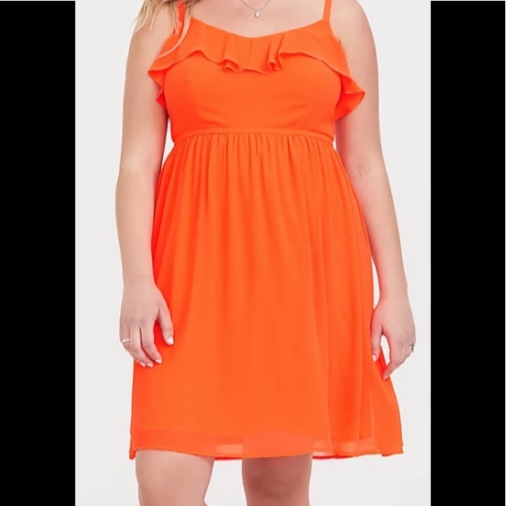 Torrid neon orange chiffon skater dress. Size 6